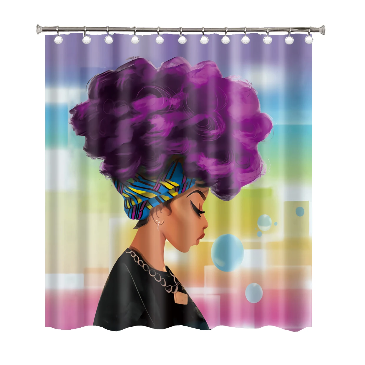 Dafield African American Shower Curtain With Necklace Earring And Ethnic Turban Ornaments