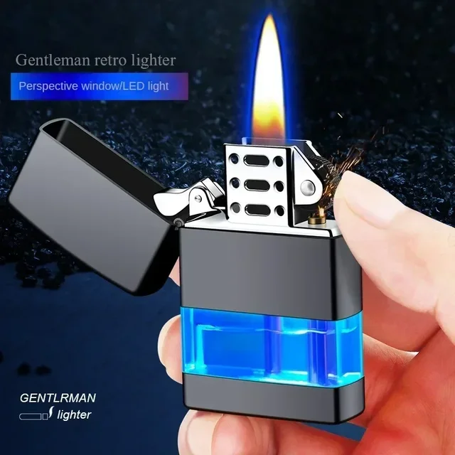 Cool LED Cigarette Lighter Grinding Wheel Lighters Windproof Flame Butane Gas Torch Lighter Metal Smoking Accessories Men's Gift