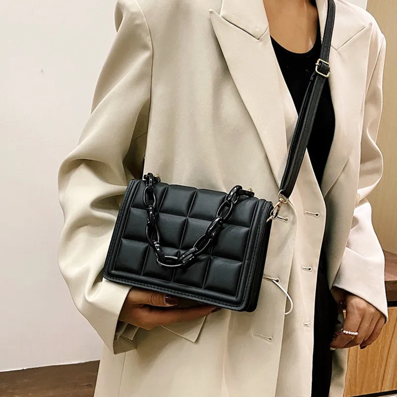 Black Flap Mini Square Shoulder Bag Top-handle Purse
