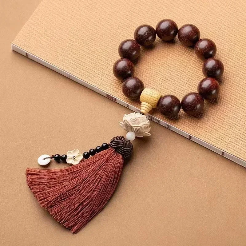 

Natural Leaflet Rosewood Buddha Beads Car Gear Beads Lotus Heart Sutra Safe Car Hanging Accessories