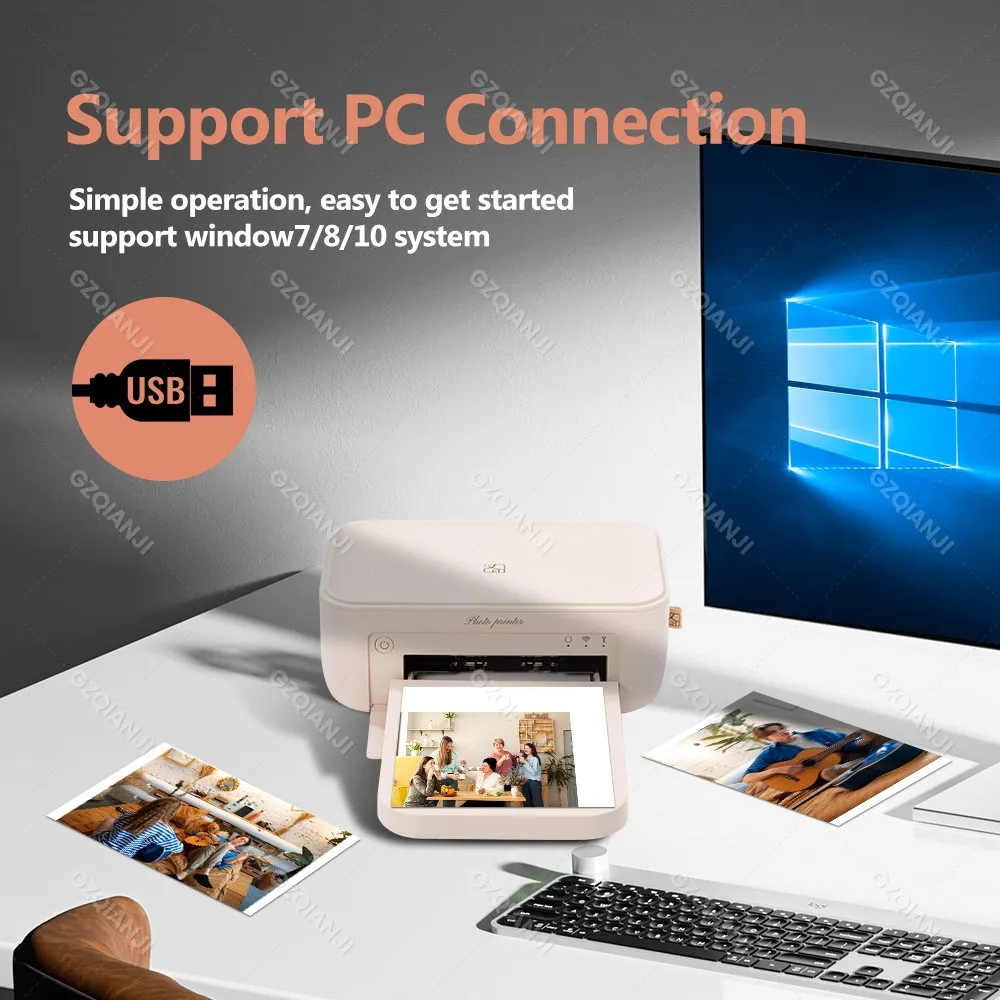 300DPI HPRT CP4100 블루투스 포토 프린터 4x6인치 열전사 포토 용지 컬러 리본 데스크탑 프린터 가정용