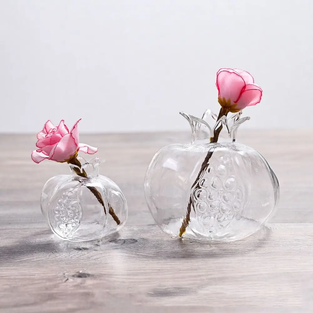 Mini Red Pomegranate Glass Vase Transparent Glass Hydroponic Flower Vase Pomegranate Handmade Fruit Vase Office