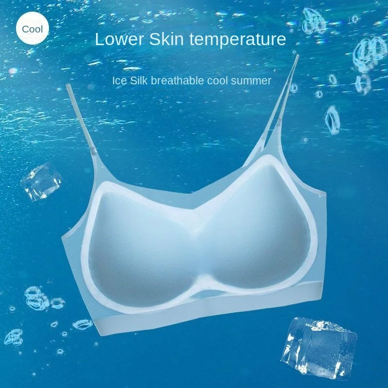 Womens Bra Ultra-Thin Breathable Ice Silk Top Seamless Back Halter Vest Wrap Bra Small Chest Together