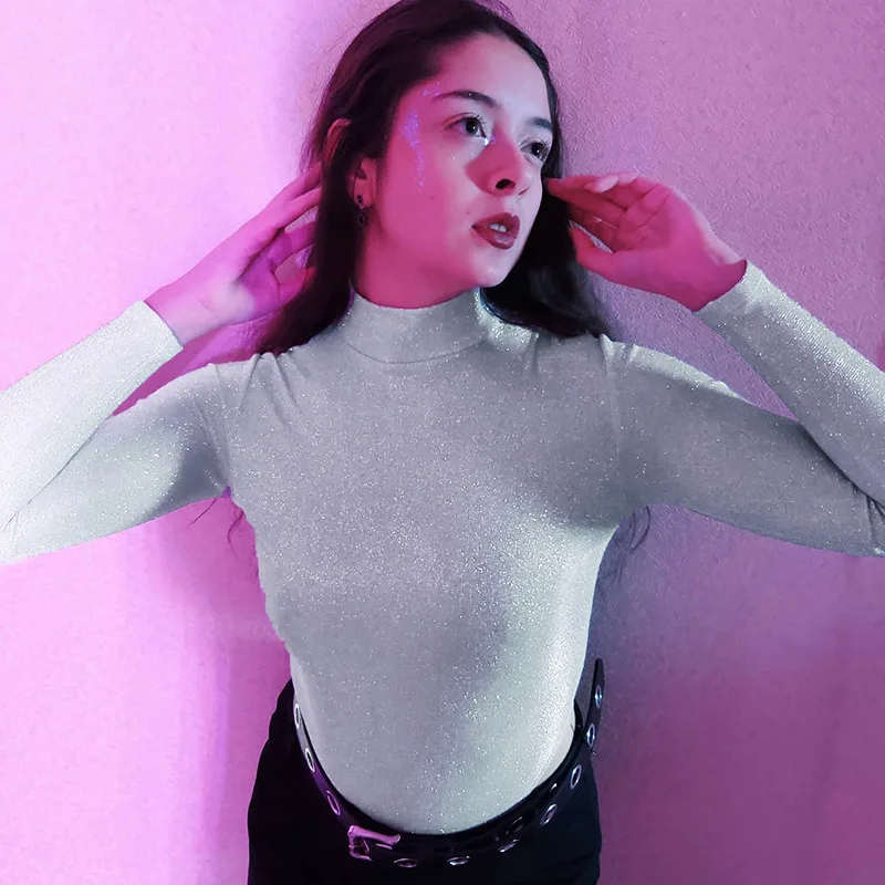 

Europe and the United States Spring Sexy Slim Knitted High Neck Long Sleeve Jumpsuit Top