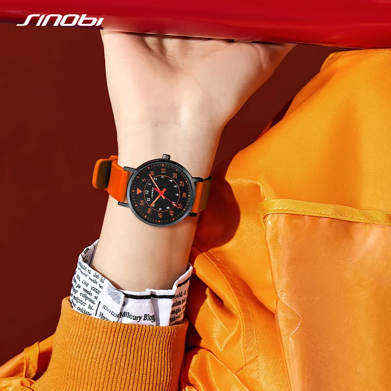 SINOBI New Design Women's Watches Fashion Sports Womans Quartz Wristwatches Orange Rubber Strap Ladies Clock Relogio Feminino