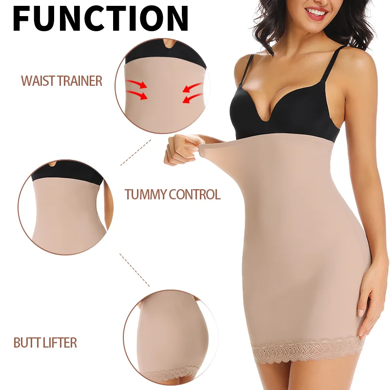 High Waist Tummy Control Slips Woman Seamless Slimming Half Slip