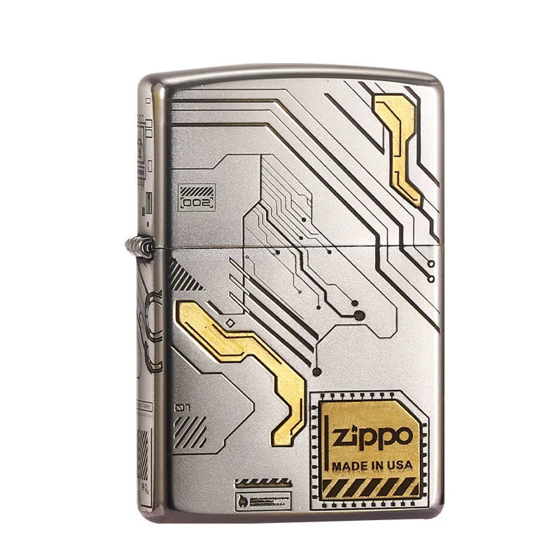 Accendino Zippo Tutto Il Circuito Intagliato, Cpu Silver Chorme Collezione Antivento In Scatola