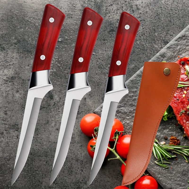 Stainless Steel Boning Knife Kitchen Meat Cleaver Sharp Vegetable Fruit Paring Knife Chef Slicing Knife  Fish Cutting with Cover