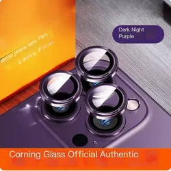 Premium Metal Camera Lens Protector with Tempered Glass and Protective Film - 14pro 14proMax (Purple)