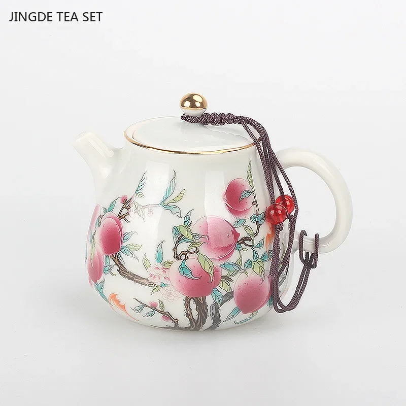 1PCS 200ml Ceramic exquisite Teapot Creative Retro Chinese Classical Handmade Grass Grey Peach Teapot