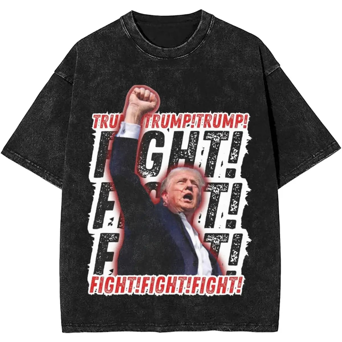 thumbnail image 1 of Camiseta de manga corta lavada con el tiroteo de Trump de 2024, camisetas vintage para hombres y mujeres con el tiroteo de las elecciones presidenciales en el mitin de Trump, 1 of 5