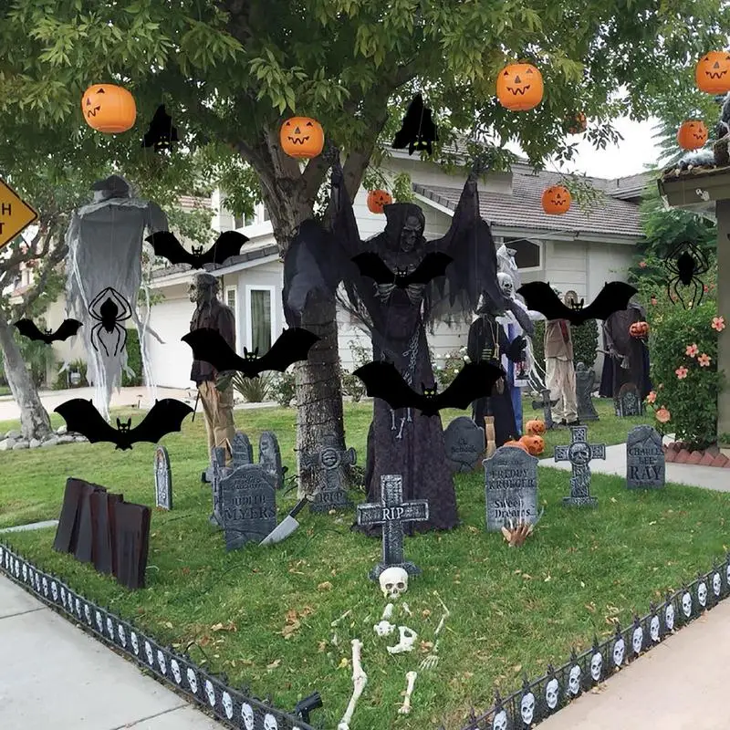 Pipistrelli con occhi luminosi Adesivo ragno Eerie per decorazioni di Halloween Oggetti di scena per feste Ornamento per interni ed esterni per pareti Soffto Scale Porta  15