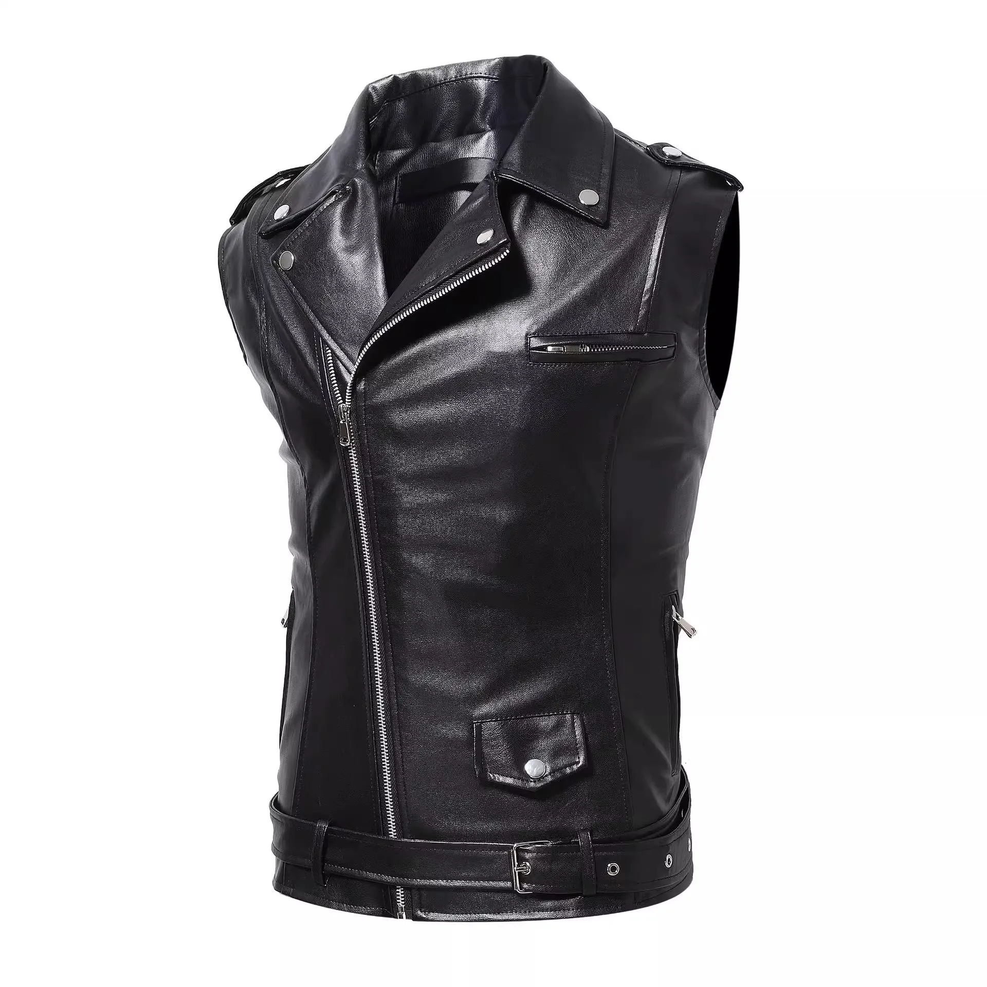 Leather Vest Jacket Men Fashion Slim Fit Short Motorcycle Sleeveless Waistcoat Zipper Biker PU Black Faux Leather Jacket Male covrlge men s vest color woven jacquard casual thickened wool undershirt autumn knitted shoulder sleeveless sweater male mzb017