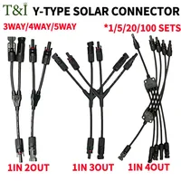 1/5/20/100 Sets DC PV Y Branch Photovoltaic Solar Connector 1000V 30A Male Female 3-Way 4-Way 5-Way Plug 1 To 2/3/4 Adapter 1