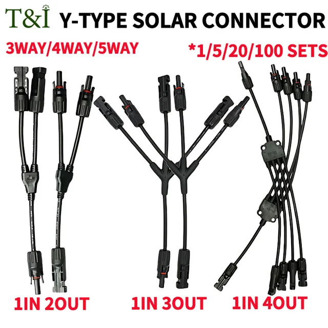1/5/20/100 Sets DC PV Y Branch Photovoltaic Solar Connector 1000V 30A Male Female 3-Way 4-Way 5-Way Plug 1 To 2/3/4 Adapter 1