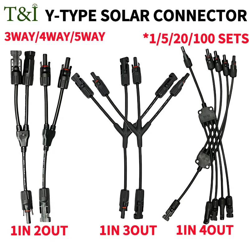 Conector Solar Fotovoltaico dc pv y Ramo Conector Macho e Fêmea Plugue 3-way 4-way 5-way Adaptador a 1000v 30a 20 100 Conjuntos