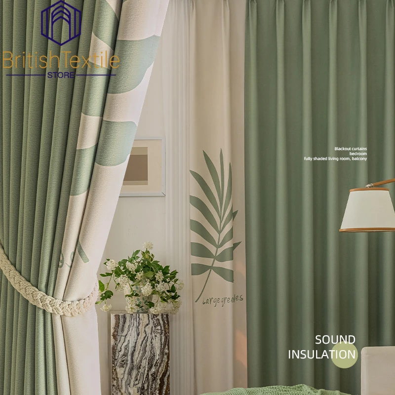 

ThickenChenille Stitching Small Fresh Curtains Full Blackout Bedroom Simple High-end Curtains