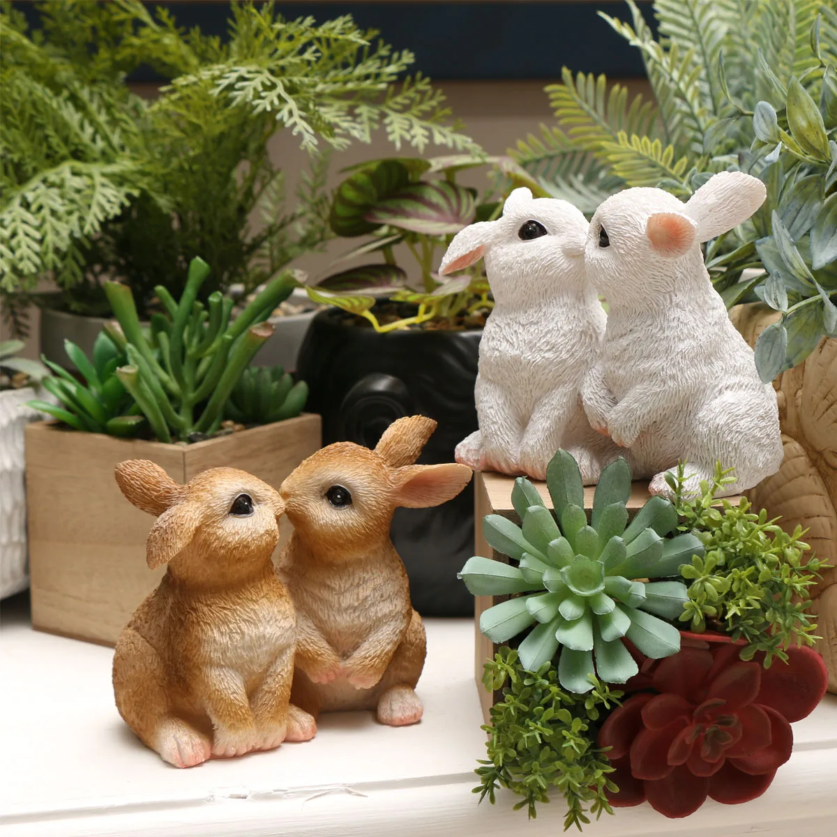 1 piece of kissing couple rabbit ornaments garden ornaments and courtyard accessories resin ornaments garden decoration resin handicraft ornaments resin ornament animal ornaments