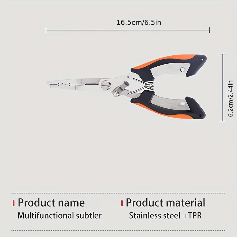 Stainless Steel Fishing Pliers-Multifunctional Hook Remover Fish Line Cutter Split Ring Opener with TPR Handle Non-Charging