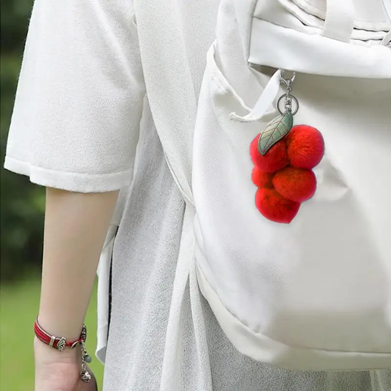 Cute Furry Grape Car Keychain Pendant High Quality Fluffty Plush Fruit Keychain Soft Purse Charm Keyring Bag Hanging ornaments 4