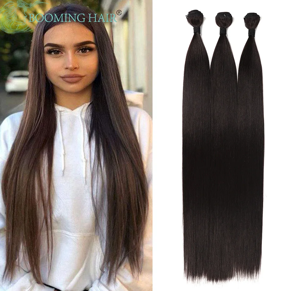 

Bone Straight Hair Extensions Fake Fibers Super Long Synthetic Hair Bundles 32 Inch Colorful High Temperature Brown Hair Cosplay