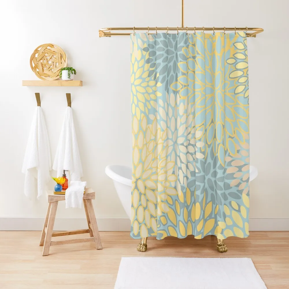 

Flower Petals Pattern, Soft Yellow and Teal Shower Curtain Shower Bath Curtain