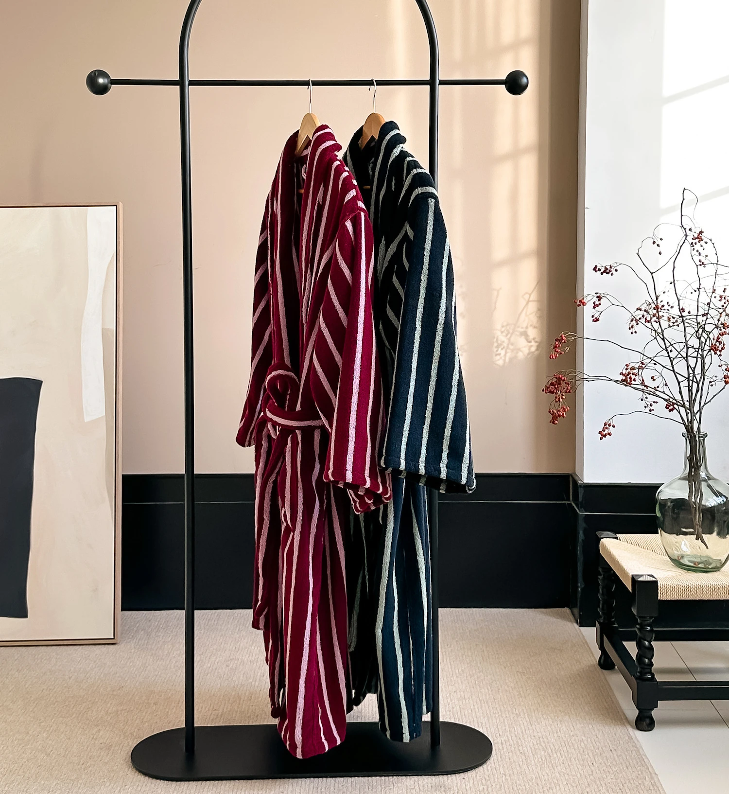 2023 Couple striped bathrobe Retro simple yarndyed cotton bathrobe