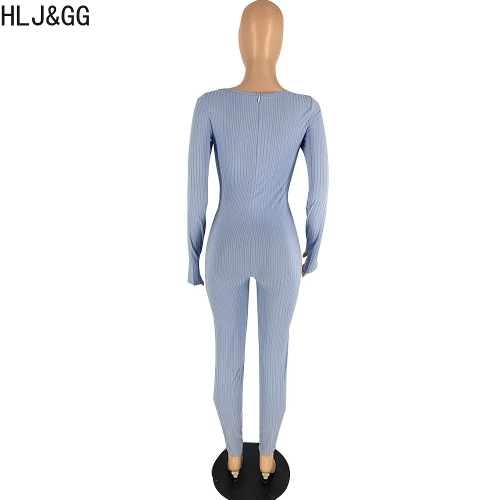 HLJ&GG Autumn Winter Robber Skinny Sporty Jumpsuits Women One Shoulder Long Sleeve Playsuit Female Solid Color Slim Home Overall