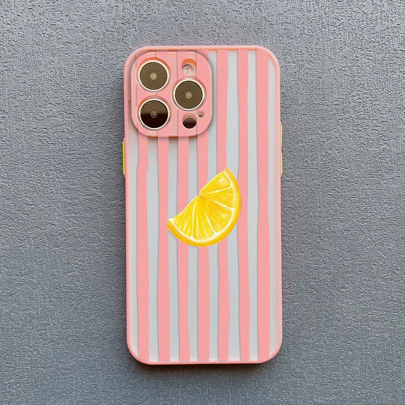 Retro Lemon Pink Blue Striped Shockproof Phone Case Cover