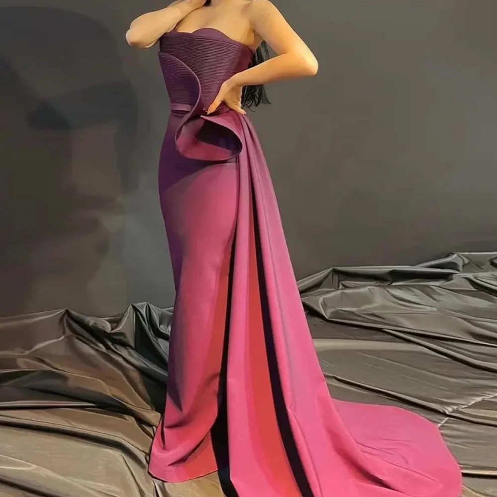 

Mignon Satin Mermaid Strapless Prom Gown Ruffle Floor-length Formal Populer Elegant Evening Party Dress for Women 2023