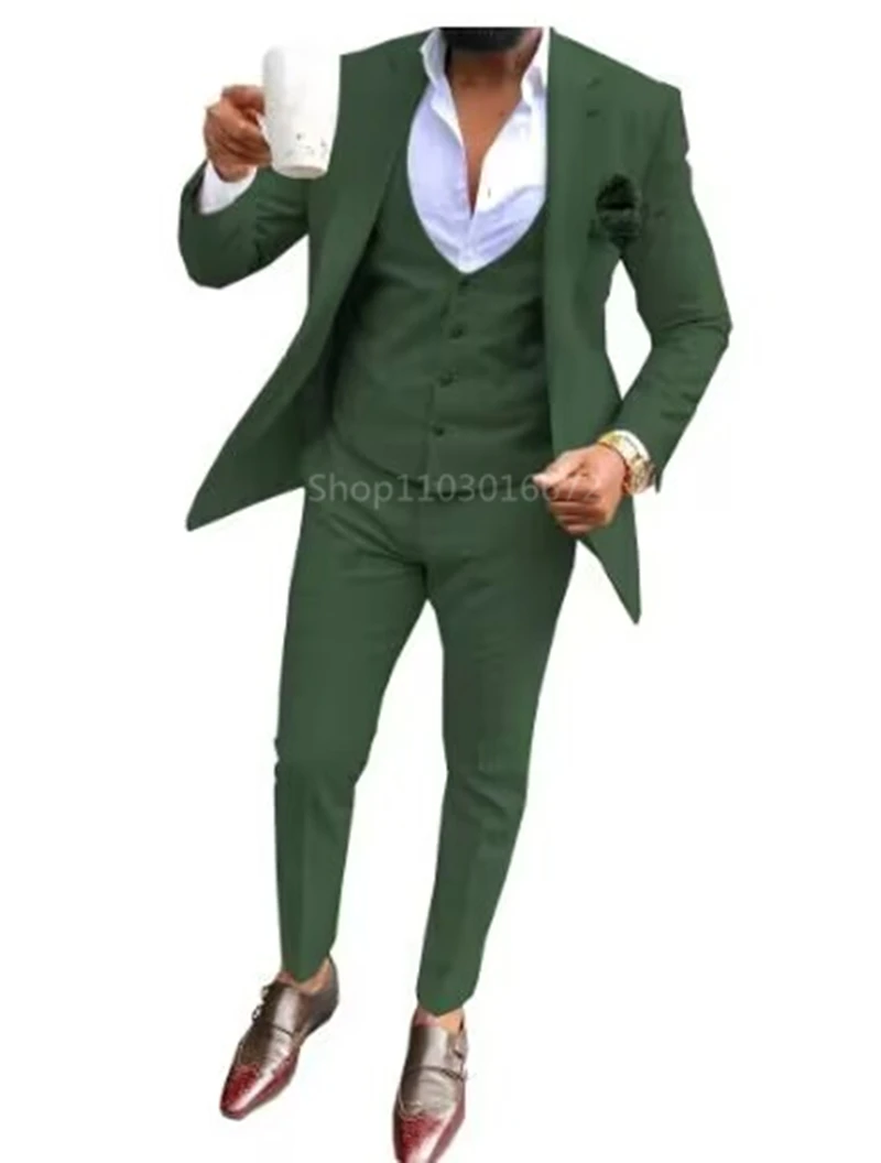 Elegant Solid Men Suits Smart Casual Single Breasted Slim Fit Blazer Vest Pants High Quality 3 Piece Costume Homme for Party