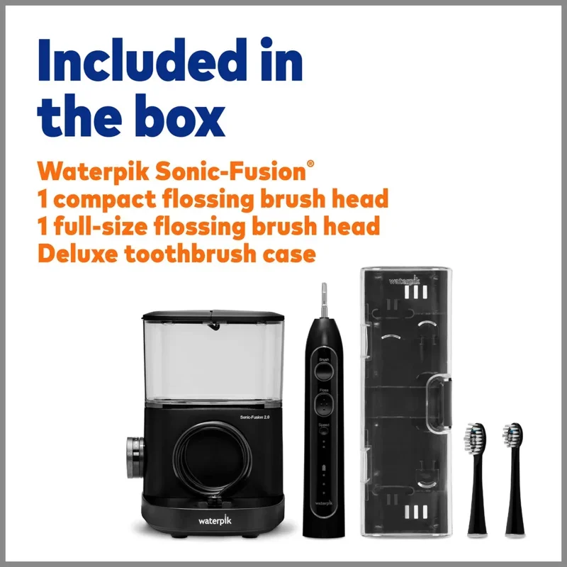 QWWaterpik Sonic-Fusion 2.0 Professional Flossing Toothbrush,Electric Toothbrush and Water Flosser Combo In One,Black
