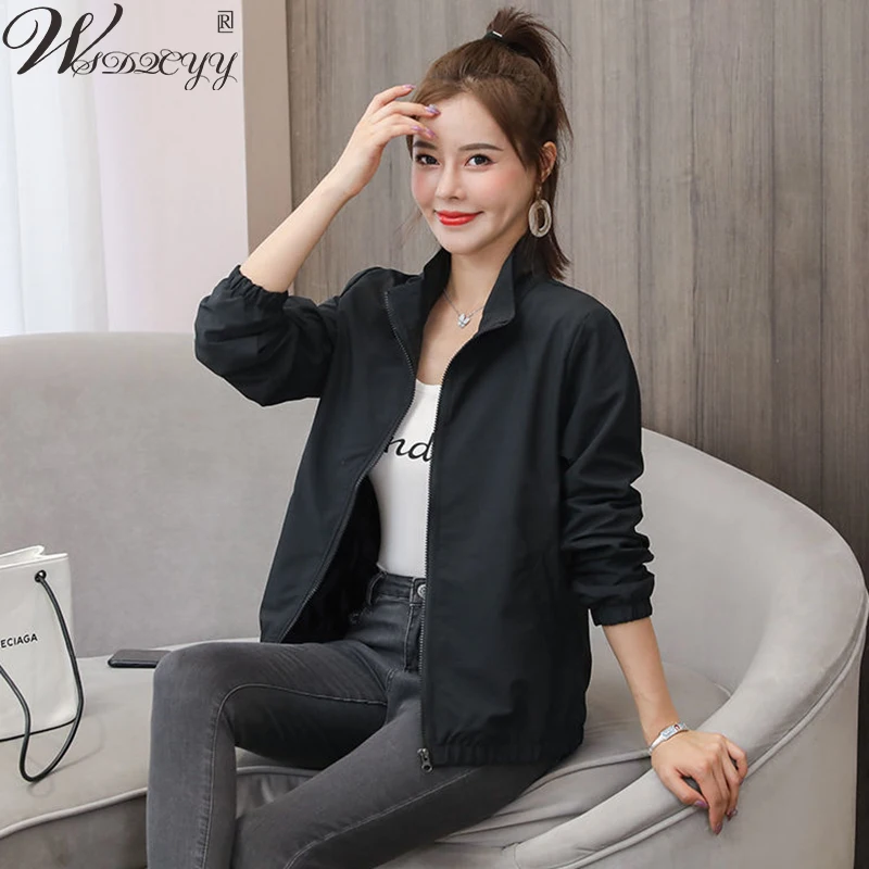 

Casual Short Jacket 2023 New Spring Autumn Stand Collar Outwear All-Match Basic Coat Office Lady Long Sleeve Chaquetas Plus Size