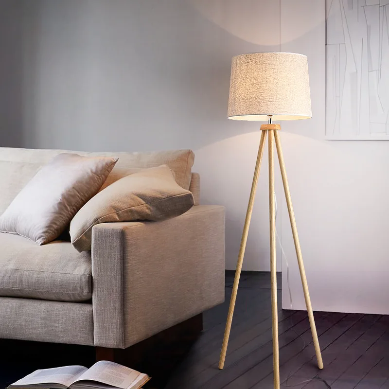 

Simple Solid Wood Standing Light E27 Fabric Shade Wooden Floor Lights Free Shipping Decor Light For Indoor Hotel Lighting