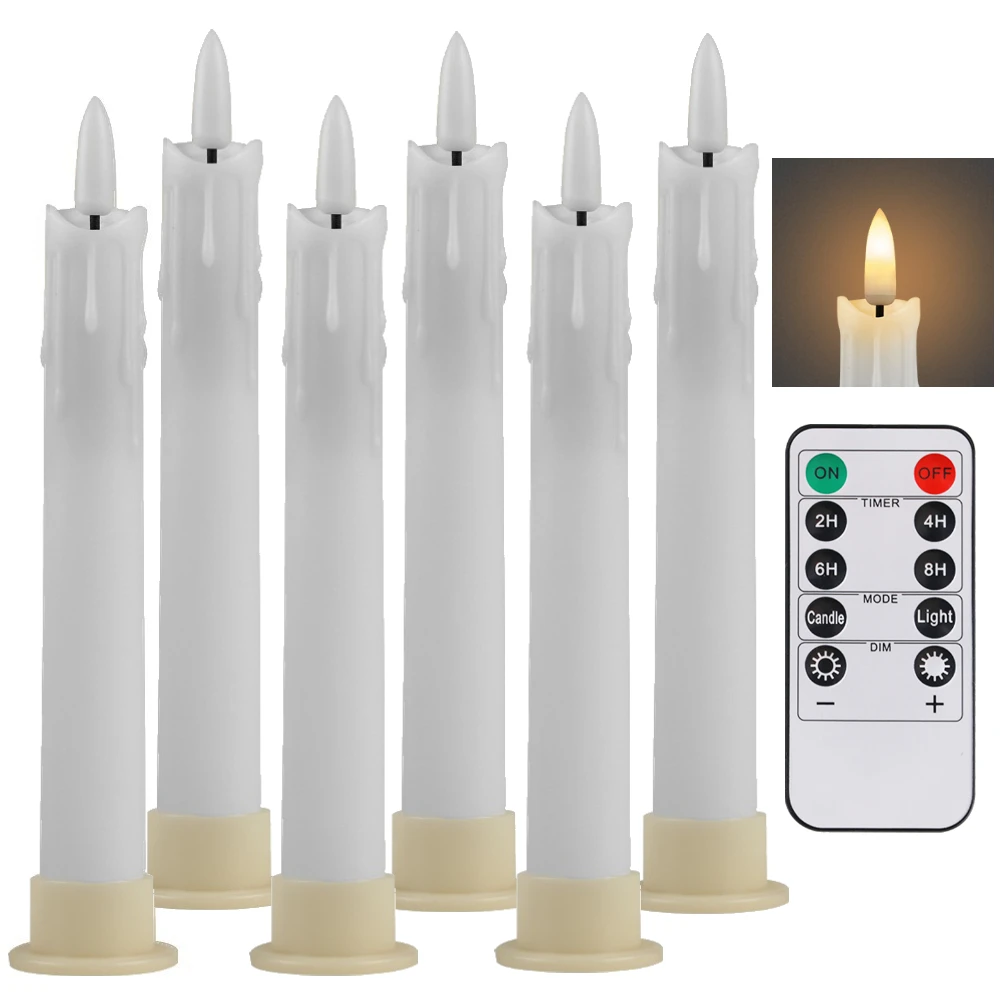 AMAGIC 6 Candele LED Bianche Con Telecomando E Timer - Effetto Fiamma 3D Reale Con Luce Tremolante Per Decorazioni Natalizie 24x2 Cm