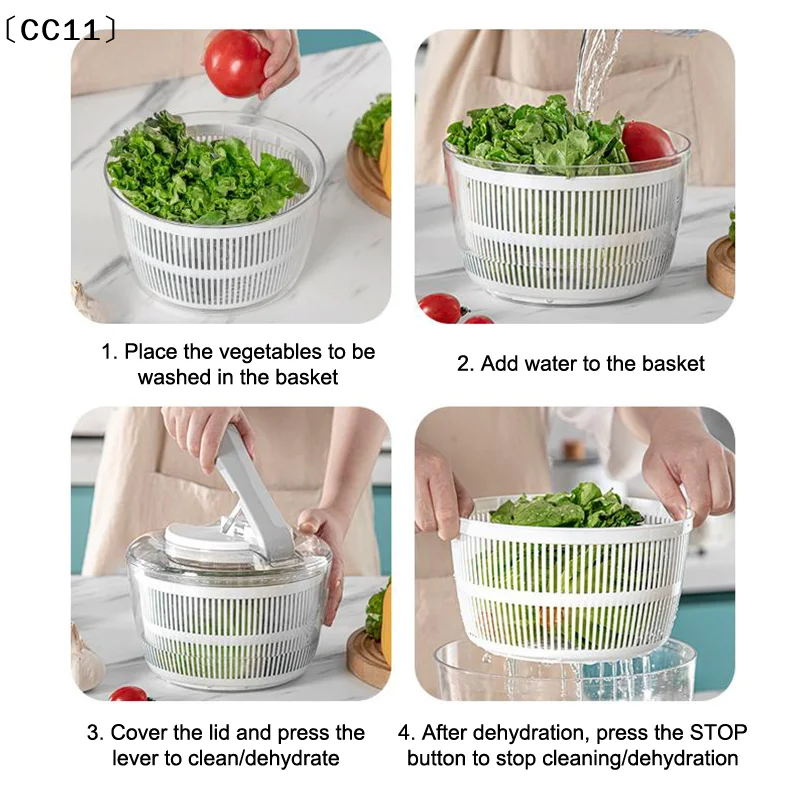 Multi-Function Manual Salad Spinner and Vegetable Dryer with Absorbent Basket