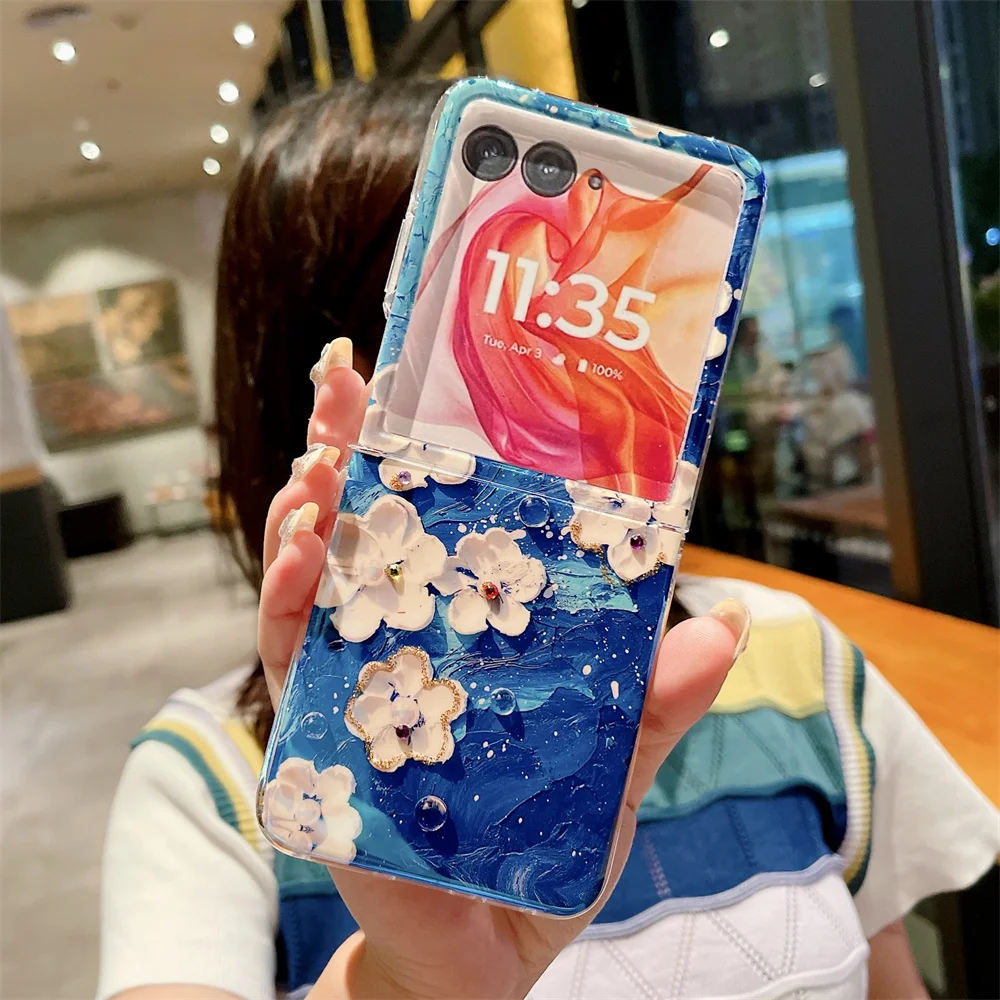 Oil Painting Flower Jewelled Protective Phone Case - Hard Shell Back Cover