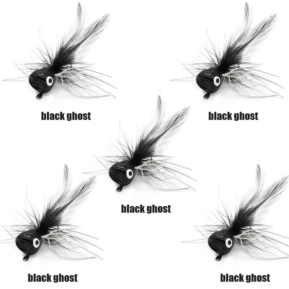 5PCS Topwater Fly Fishing Popper Floating Dry Flies Bugs Insect Lure Mayfly  Hook for Bass Trout Sunfish Salmon Artificial Bait