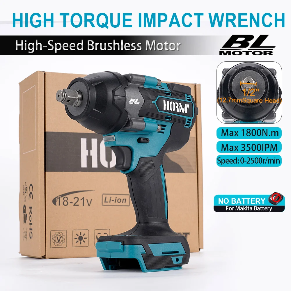 1800N.M Torque Brushless Electric Impact Wrench 1/2 inch Cordless Electric Wrench Screwdriver Power Tool For Makita 18V Battery