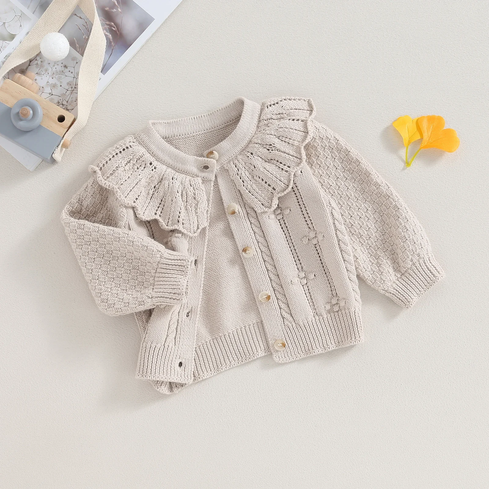 

Princess Baby Girls Knitted Cardigan Sweater Cute Doll Collar Crochet Button Closure Clothes Outerwear Winter Kids Tops Outfits