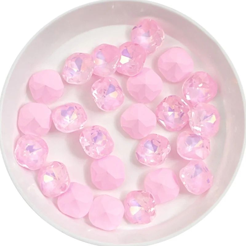 100pcs 8mm 지방 광장 네온 모카 네일 다이아몬드 멀티 컷 크리스탈 지적 바닥 네일 쥬얼리 슈퍼 스파클링 다이아몬드 액세서리