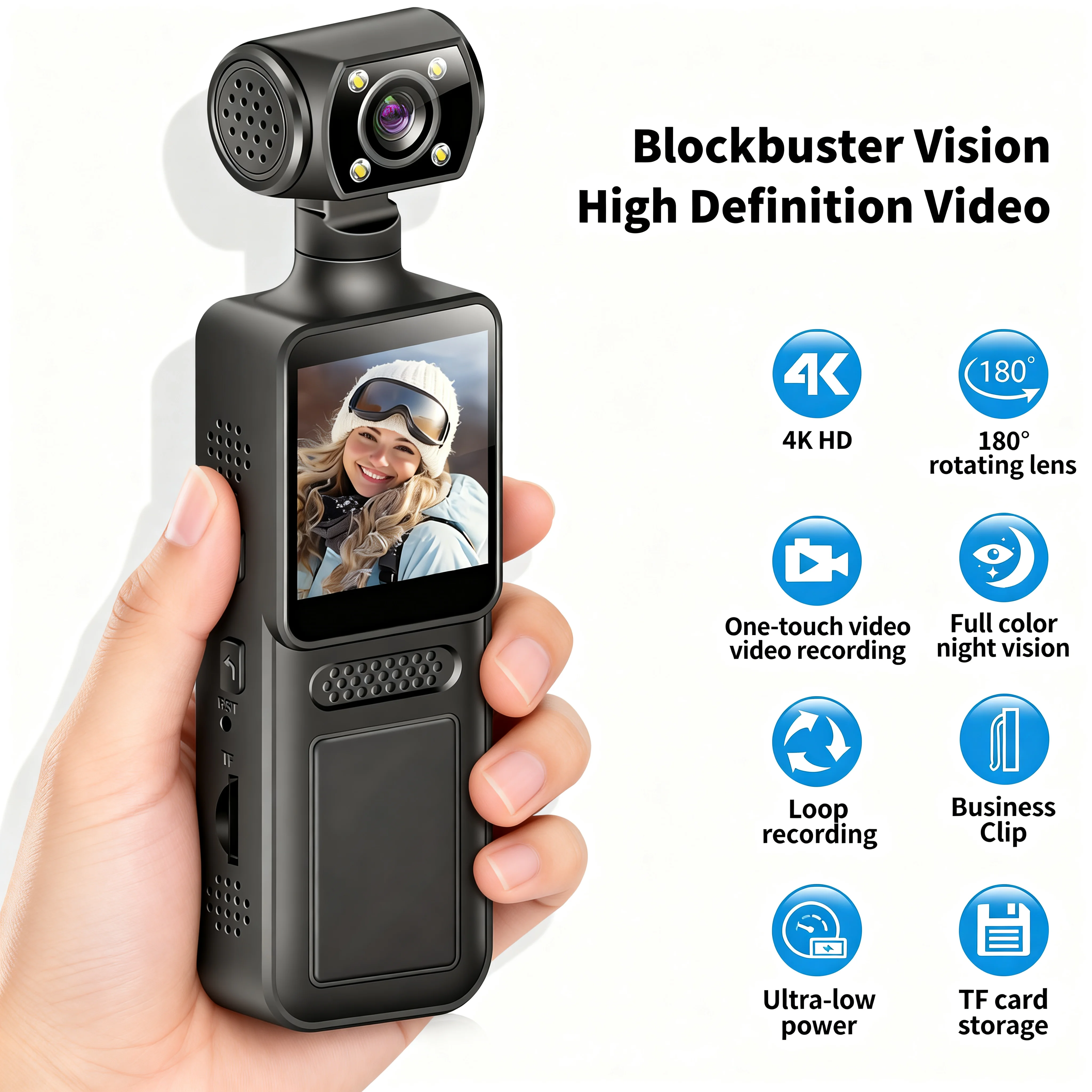 Gimbal caméra 3 axes anti-secousses en action, télécommande en main, filmant un paysage urbain