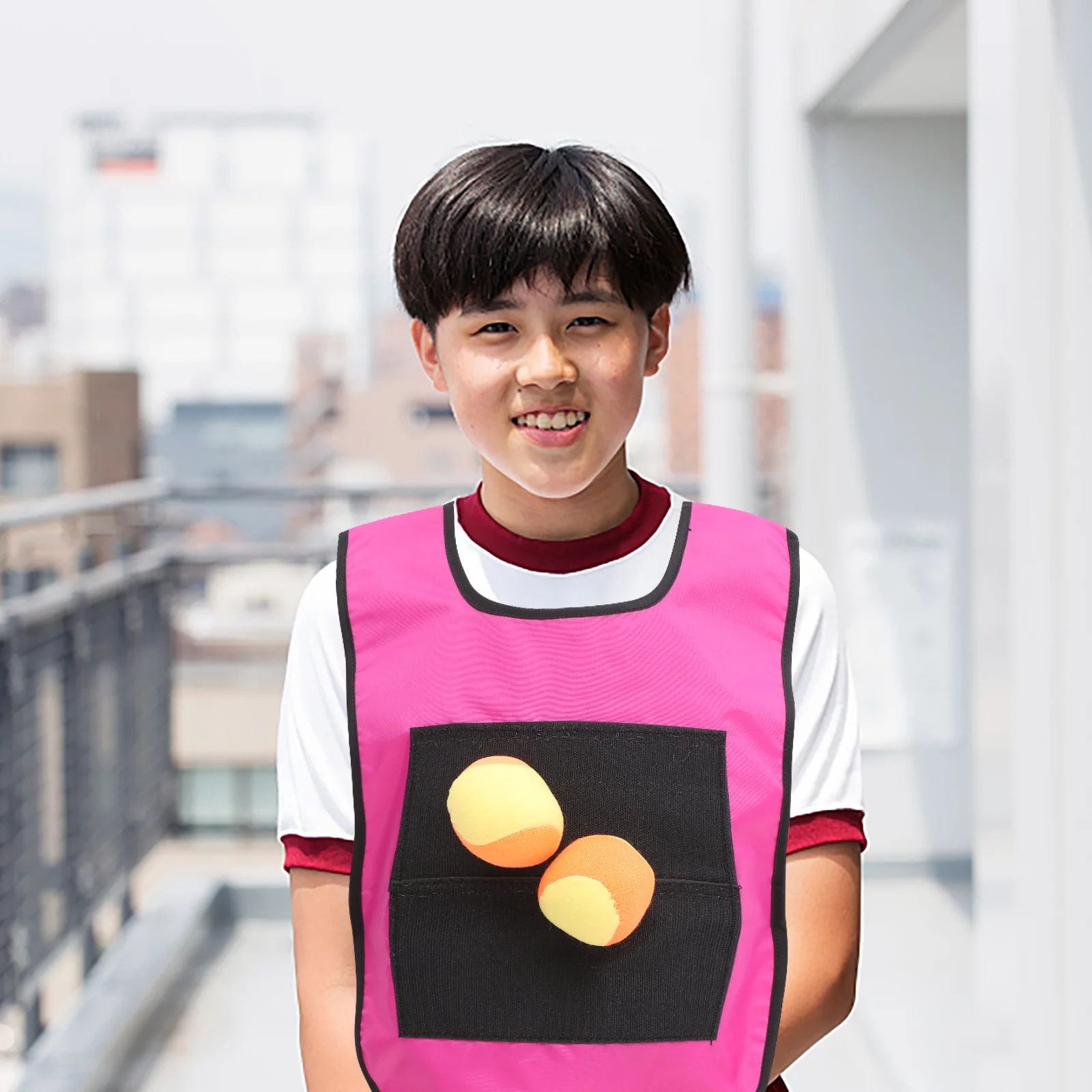 1 Set Children Sticky Ball and Vest Game Props Sticky Ball Vest Group Plaything for Home School (Red, Yellow Vest and 10 Pcs Spo 5