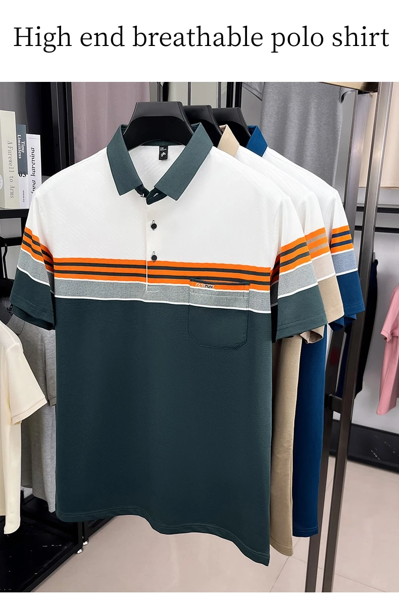 Fashion luxury short sleeve polo shirt summer new brand embroidered pocket trend striped color blocked T-shirt men's clothing 11 Sa57b6d2734534e41ac78f1d91f4c0c1eJ