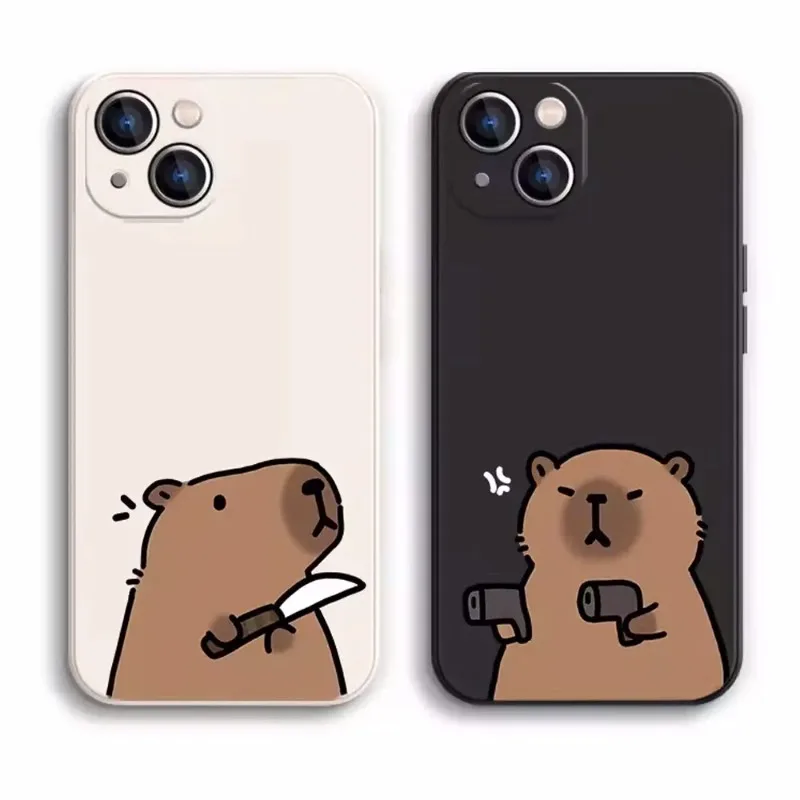 Whimsical Cartoon Capybara Couple Shockproof Phone Case - Soft & Durable Cover
