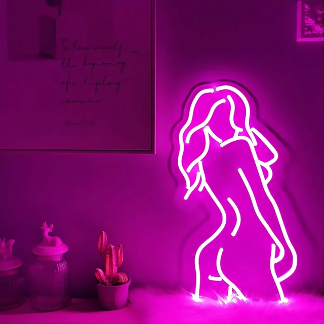 Luces LED de neón para colgar en la pared, modelo femenino de acrílico,  luces de neón