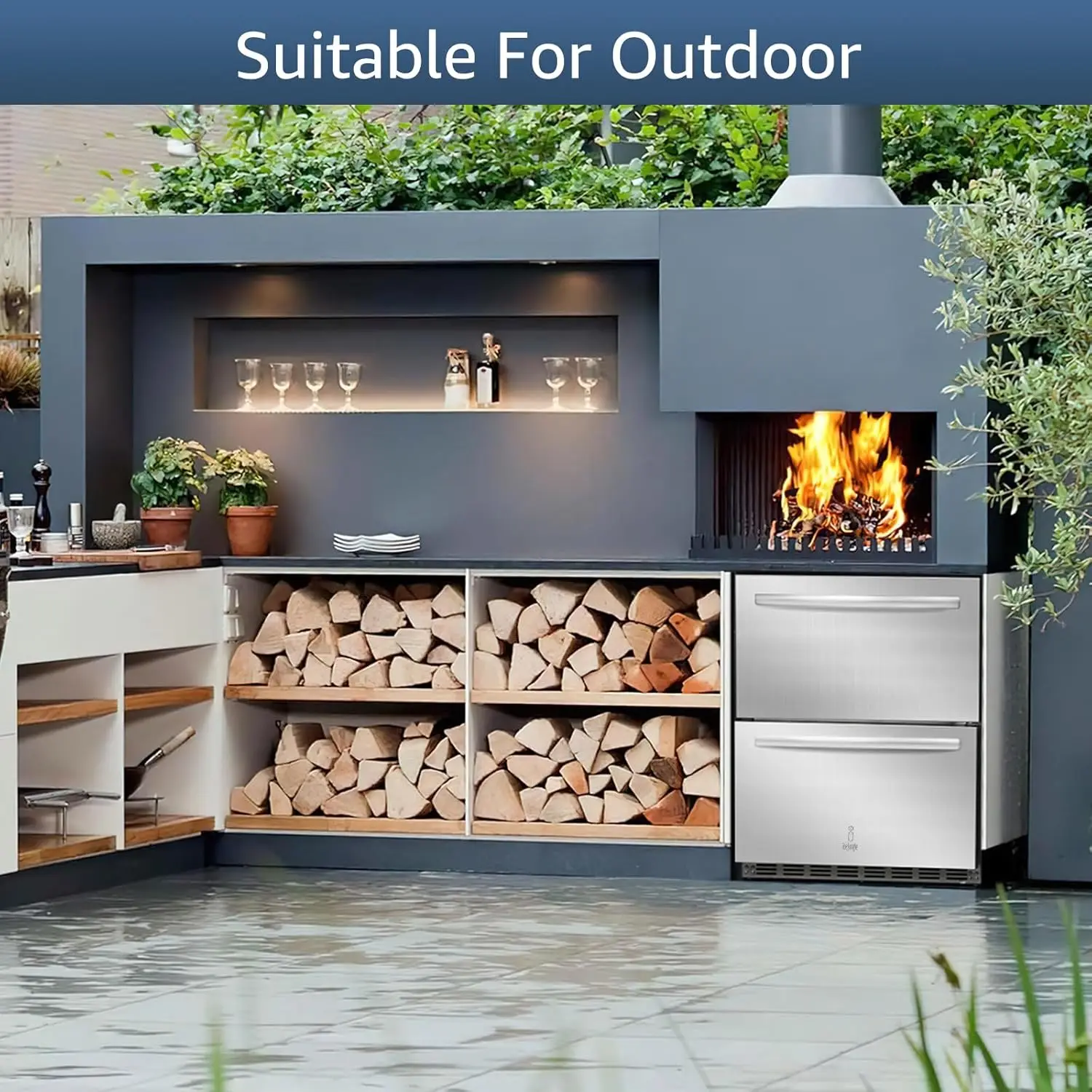 24 inch Refrigerator, Outdoor Fridge for Patio, Wine and Beverage Refrigerator, Drawer Refrigerator Under Counter