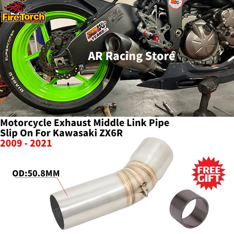 

Motorcycle Exhaust Escape Modifiy bottom Muffler 51mm Middle Link Pipe Slip On For Kawasaki ZX6R ZX-6R ZX 6R 636 2009 2020 2021