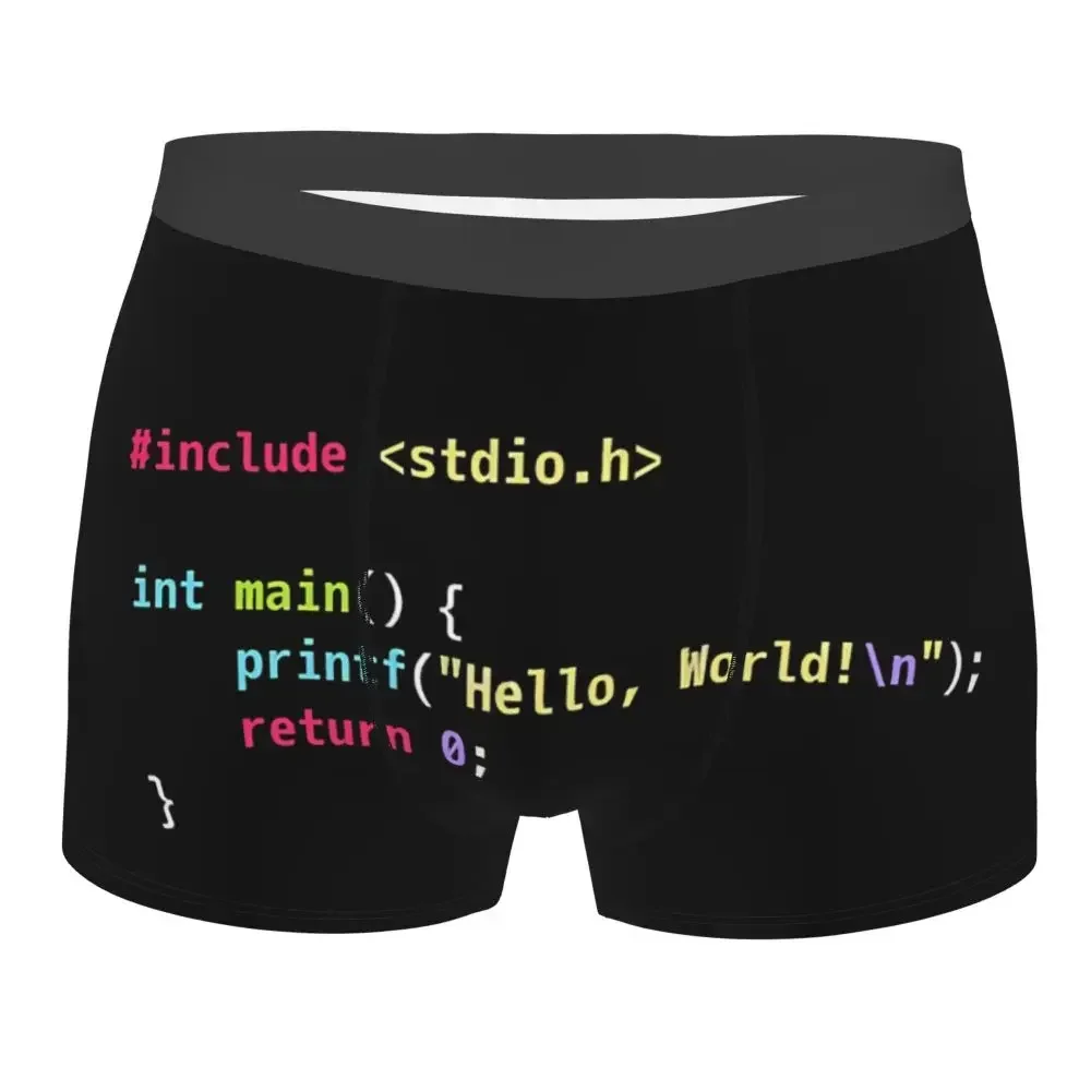

Hello World C Code Dark Scheme Syntax Highlighting Man's Boxer Briefs Underwear Highly Breathable Sexy Shorts Gift Idea