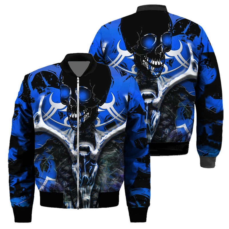 3D digital printed bomber jacket for men's autumn and winter clothing plus versized sportswear long sleeved casual skull jacket